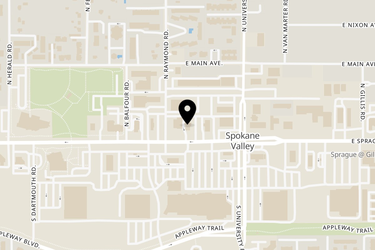 Map showing the location of Bruchi's CheeseSteaks & Subs Spokane Valley - 10521 E Sprague on 10521 E Sprague in Spokane Valley
