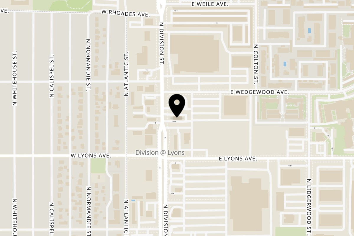 Map showing the location of Bruchi's CheeseSteaks & Subs Spokane - 6730 N Division on 6730 N Division St in Spokane
